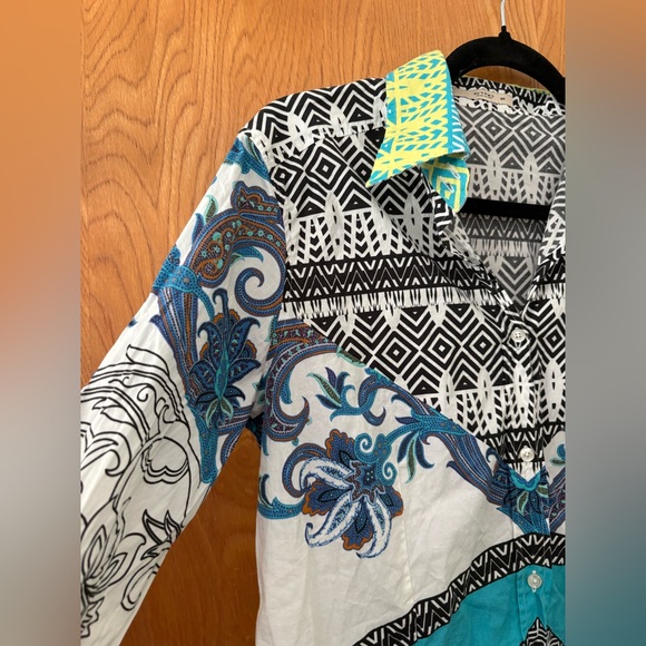 Etro Blue and Black Geometric paisley Pattern button down Shirt IT50 USMedium - Picture 5 of 12